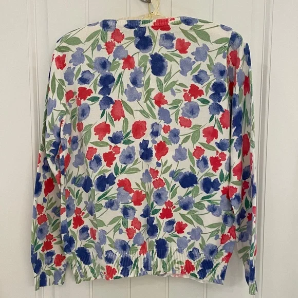 LL Bean Red and Blue Cotton Cardigan, Size M - Picture 2 of 10